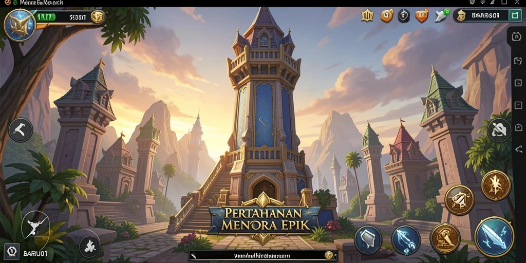 Tampilan gameplay menara pertahanan yang mendebarkan dan strategis.