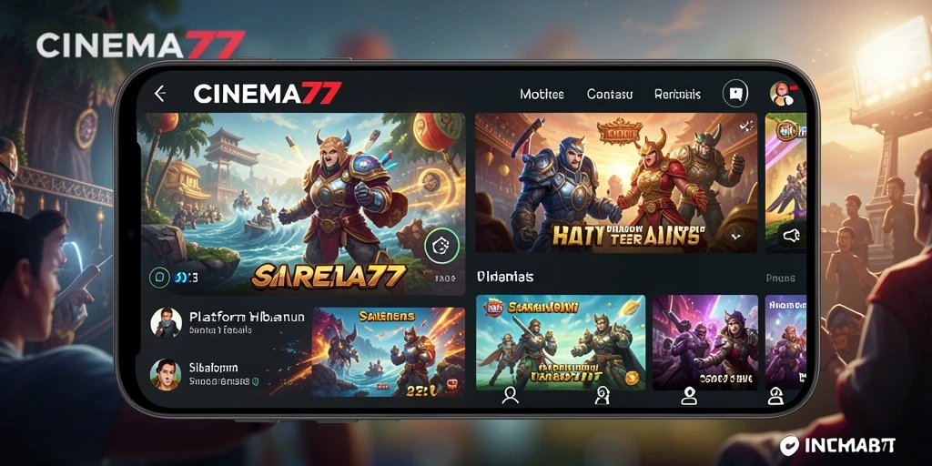 Tampilan layar utama CINEMA77 dengan beragam pilihan hiburan.