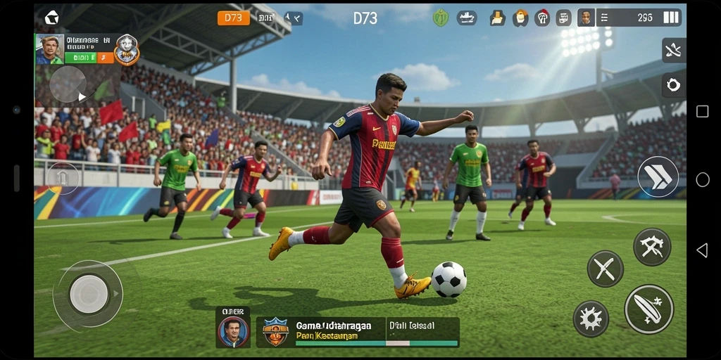 Tampilan gameplay <strong>D73</strong> yang menampilkan aksi olahraga yang seru dan menarik.