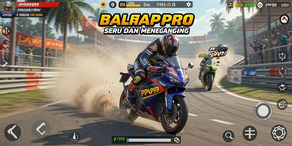 Screenshot gameplay PPV99 menampilkan aksi balapan motor yang mendebarkan.