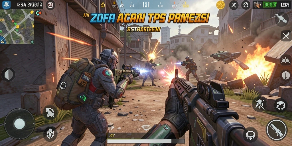 Screenshot gameplay ZOFAZA dengan aksi pertempuran seru.